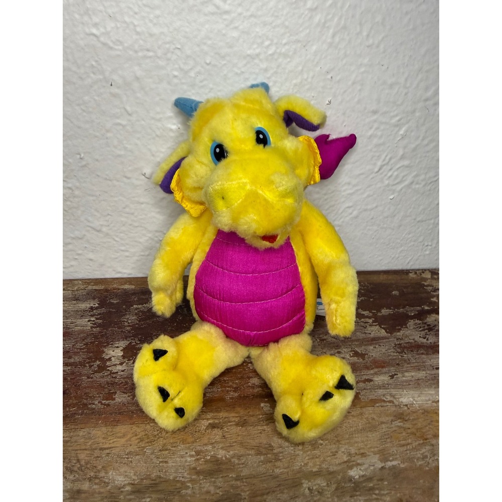 Vintage 1998 Liberty Toy Dragon Plush Yellow 8"